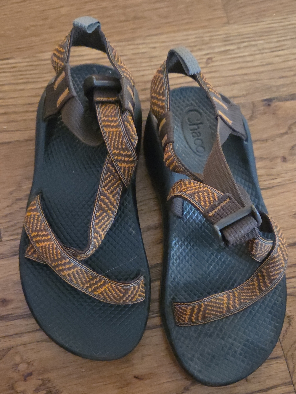 Chaco Women's Sandals in Brown with Orange Patterned Straps